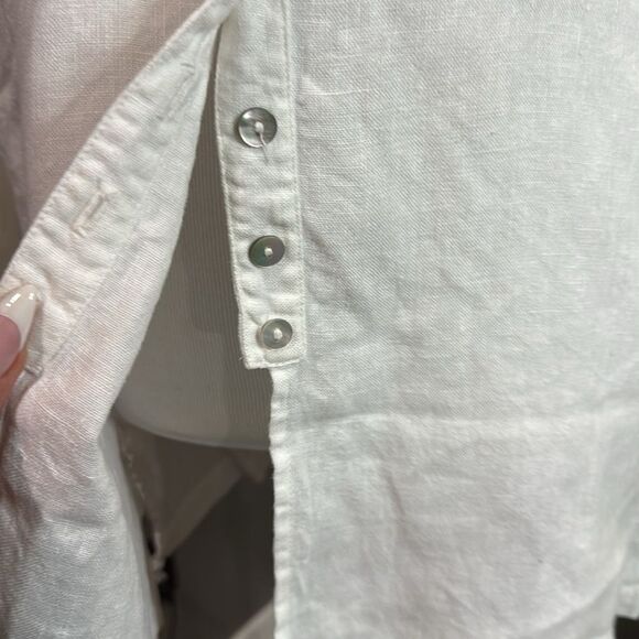 J.Jill White Linen Button Down Tunic Blouse Flaws - Picture 5 of 13